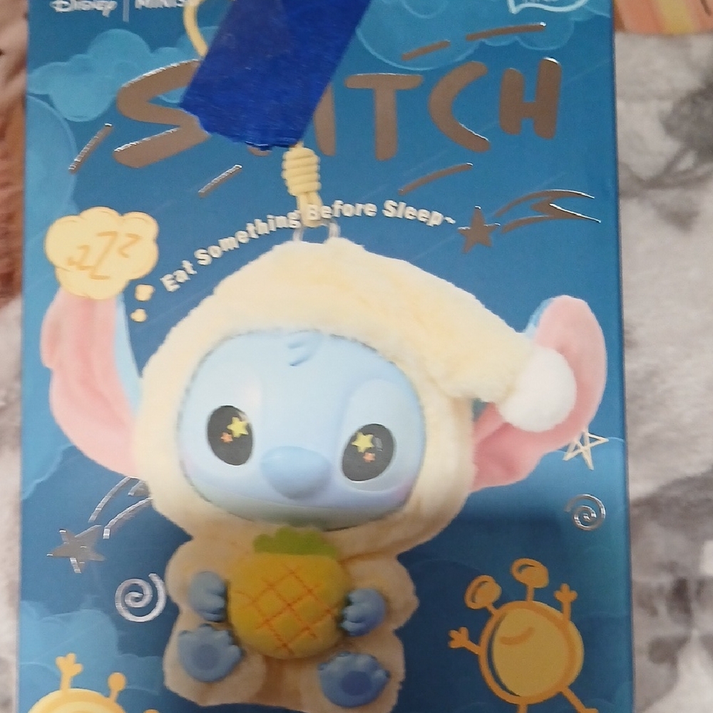 Disney Blue Stitch Plush with Cream Lamb Hood and Yellow Pineapple